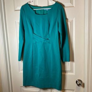 Antonio Melani Long Sleeve Green Sheath Criss Cross Detail Dress - Women's 6